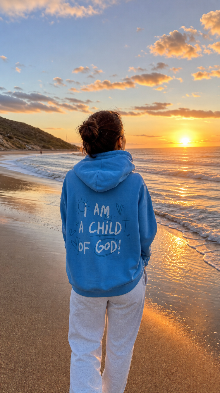 Person wearing a BELOVD hoodie in warm natural light