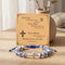 Blue And White Porcelain Bead Cross Bracelet, Adjustable Braided Blue Cord, Christian Faith Inspired Religious Jewelry For Women